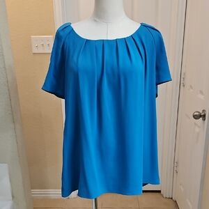 Worthington Short-sleeve Teal Blouse with pleats Size Large